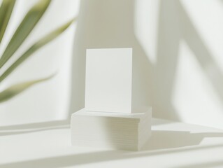 Aufkleber - Minimalist Stack of White Business Cards in Soft Natural Light