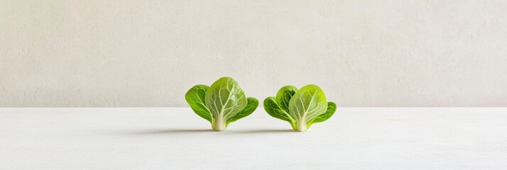 Poster - Minimalistic Arrangement of Two Fresh Green Sprouts on Neutral Background