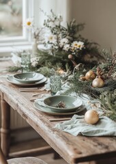 Poster - Sustainable Festive Table with Natural Decor and Pastel Linens