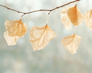 Poster - Dreamlike Eco Decorations Recycled Paper Art on Tree Branches in Soft Golden Light