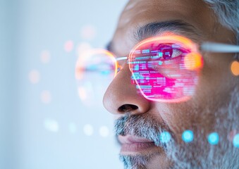 Poster - Tech-Savvy Vision Mid-30s Indian Man Engaged with Vibrant Digital Interface Reflecting Productivity and Organization