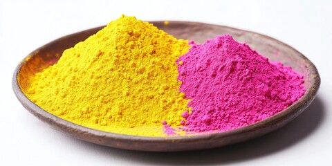 Wall Mural - Plate with yellow and pink powder on it