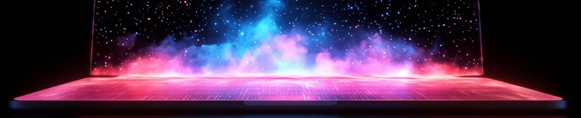 Aufkleber - Futuristic Neon Laptop Display with Digital Data Grids for Efficient Travel Planning