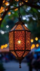 Poster - Illuminated Lantern with Intricate Patterns at Nighttime Festival