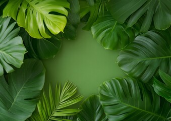 Aufkleber - Aerial View of Dense Green Canopy with Lush Tropical Leaves in Vibrant, Eco-Friendly Style