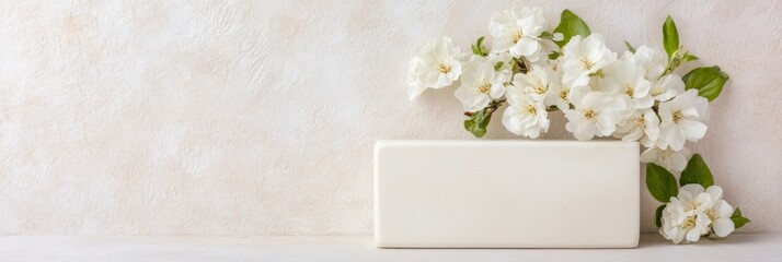Poster - Elegant Arrangement of White Blossoms on Neutral Background