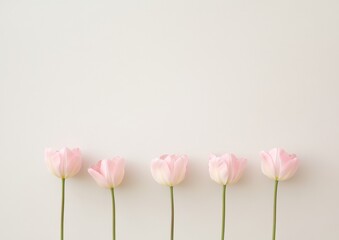 Poster - Minimalist Symmetry of Pink Tulips on Soft Pastel Background