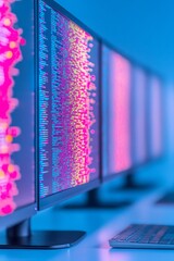 Poster - Glowing Monitors Displaying Colorful Code in Modern Classroom Setting