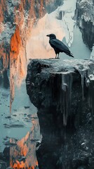 Wall Mural - Solitary Raven on a Clifftop, Dark and Moody Nature