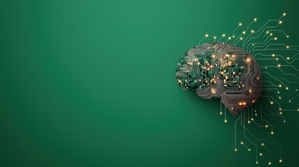 Poster - a human brain morphing into a digital brain composed of circuits and data, representing the converge