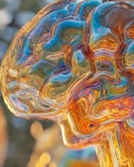 Aufkleber - Surreal Glass Brain Sculpture with Digital Glitch Light Effects