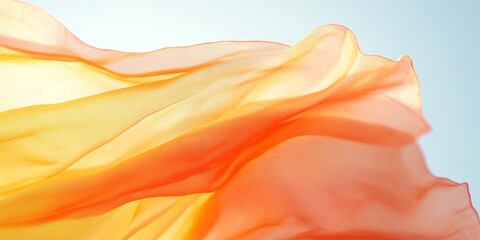Poster - Elegant Flow of Vibrant Orange Fabric against Clear Sky - Stock Trend