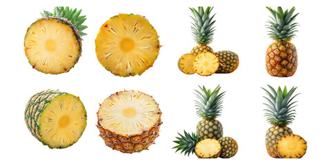 Wall Mural - Fresh Pineapple Collection on Transparent Background