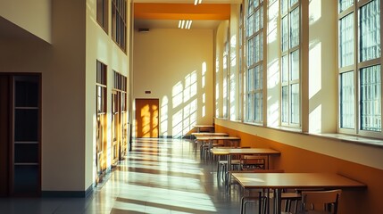 Canvas Print - Sunlit School Corridor: Modern Architecture and Design