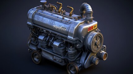 Poster - A detailed metallic engine showcasing industrial design and mechanical components.