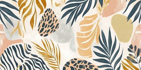 Tropical leaf & animal print pattern design.