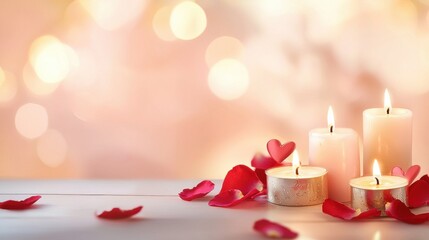Poster - A romantic Valentines Day web banner with rose petals and candles framing the edges.