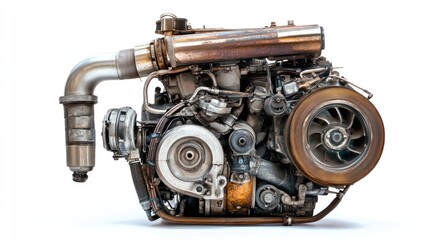 Poster - A detailed view of a turbocharged automotive engine showcasing its components.