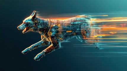 Poster - A digitally rendered dog in motion, showcasing a blend of technology and speed.