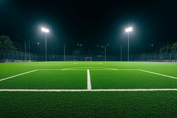 Wall Mural - Night soccer field with bright lights.