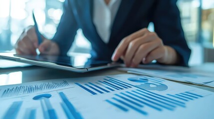 Poster - Business professional analyzing data and charts on digital tablet