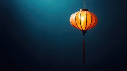Poster - A clean shot of a red Chinese lantern glowing softly, set against a dark background with room for design.