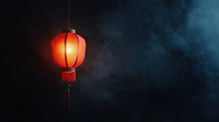 Poster - A clean shot of a red Chinese lantern glowing softly, set against a dark background with room for design.