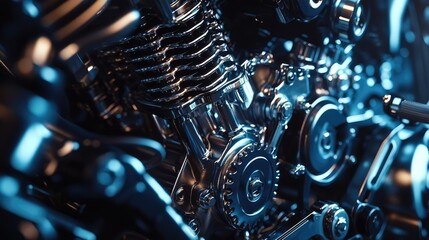 Poster - Close-Up of Intricate Engine Components in Metallic Finish