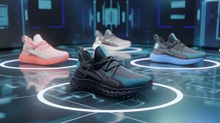 Wall Mural - a collection of digital sneakers with intricate designs that only exist in the virtual world, displa