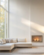 © JuanM - Modern living room with minimalist decor and fireplace during daylight