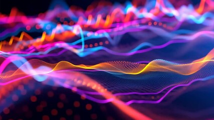 Leinwandbilder - Vibrant Abstract Waves of Color Dynamic Digital Art Experience Showcasing Energy in Pink, Blue, and Orange Hues