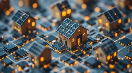 Poster - Miniature houses on circuit board with solar panels.
