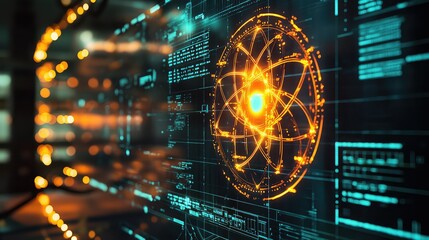 Poster - Futuristic Digital Interface with Abstract Atomic Structure Visualization