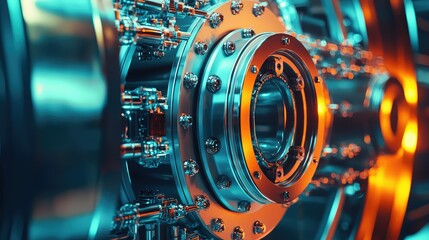 Poster - Close-Up of Industrial Mechanism with Steel and Chrome Details