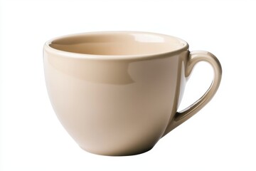 Beige ceramic teacup with handle, isolated on white. (1)