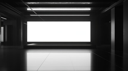 Poster - Modern Exhibition Space with Illuminated white blank Panels in Dark Room. 3D Rendering, HD image