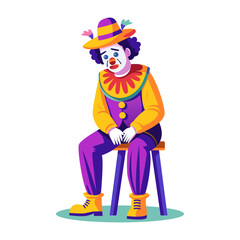 Canvas Print - a flat illustration of a sad clown sitting on a wooden stool