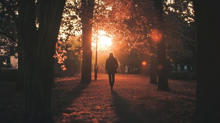 Canvas Print - Sunset Stroll: A Serene Walk Through Autumnal Park