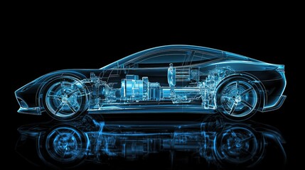 Poster - Futuristic Transparent Electric Car with Detailed Engine Design
