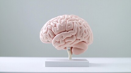 Poster - A photostock of a human brain model with labeled parts, isolated on white