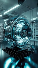 Poster - Futuristic Blue Energy Core in High-Tech Laboratory Environment