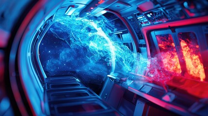 Poster - Futuristic Spacecraft Interior with Cosmic Energy and Colorful Effects