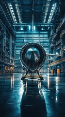 Poster - Industrial Aircraft Engine in Modern Aviation Workshop