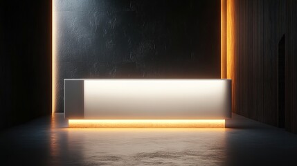 Poster - Modern Exhibition Space with Illuminated white blank Panels in Dark Room. 3D Rendering, HD image