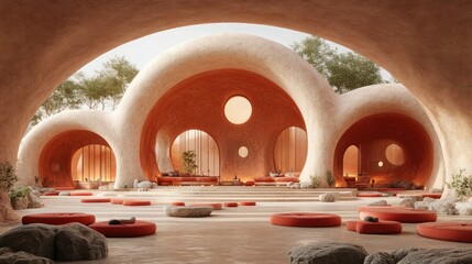 Poster - Modern interior with organic shapes and natural elements.