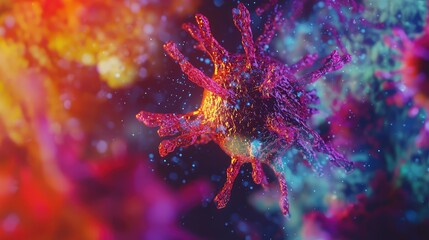 Poster - Colorful Abstract Representation of Virus in Microscopic View