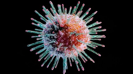 Poster - Colorful Artistic Representation of a Virus on Black Background