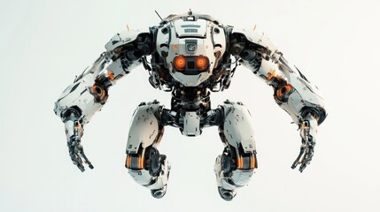 Aufkleber - A futuristic robot with a humanoid design, featuring mechanical arms and glowing eyes.