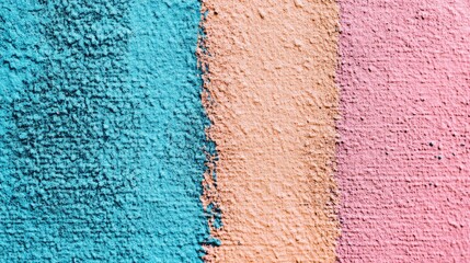 Poster - A close-up of a textured urban wall with bright teal, pink, blue, and orange hues, capturing a bold, street-style vibe for modern design concepts and mockups.
