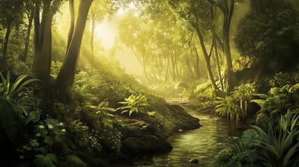 Canvas Print - Sunlit Forest River: A Serene Nature Escape